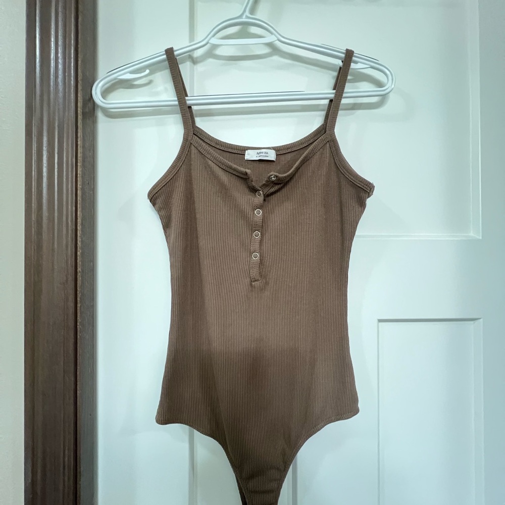 Active USA Brown Ribbed Bodysuit